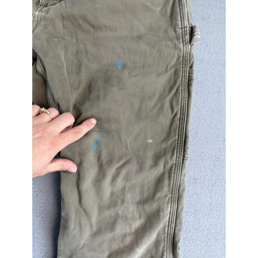 Carhartt Pants Mens 34x32 Green Relaxed Fit Flannel Lined Carpenter Workwear